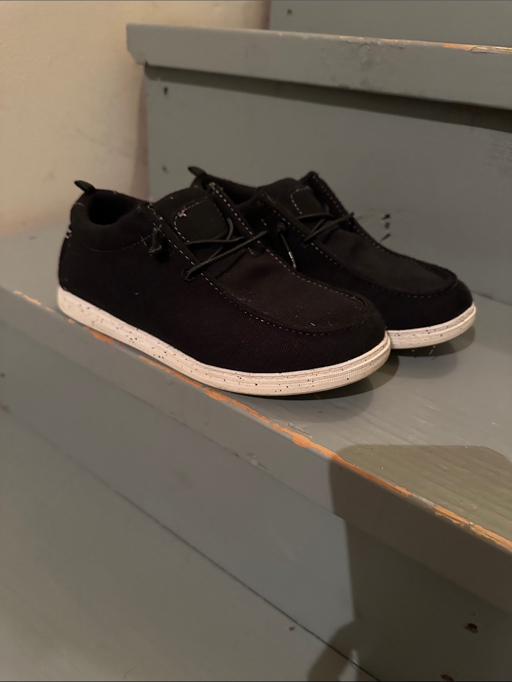 BoysCasual Black Canvas Lace-Up Shoes with White Sole